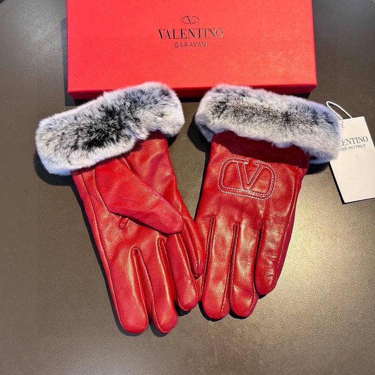 2023 new exclusive first  Valentino VALENTINO long lazy rabbit hair   touch screen women's gloves [original quality] official website synchronization women's new high-grade sheepskin gloves    goddesses preferred can not