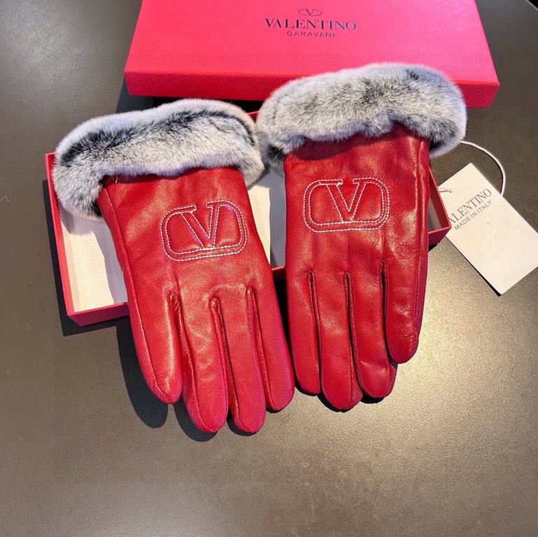 2023 new exclusive first  Valentino VALENTINO long lazy rabbit hair   touch screen women's gloves [original quality] official website synchronization women's new high-grade sheepskin gloves    goddesses preferred can not