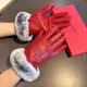 2023 new exclusive first  Valentino VALENTINO long lazy rabbit hair   touch screen women's gloves [original quality] official website synchronization women's new high-grade sheepskin gloves    goddesses preferred can not