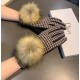 with packagingDior Dior counter new large fox fur ball   wool gloves   fashion gloves, fall and winter warm must-have, padded lining, thousand bird check   on the hand super comfortable and soft,   versatile! average siz