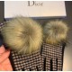 with packagingDior Dior counter new large fox fur ball   wool gloves   fashion gloves, fall and winter warm must-have, padded lining, thousand bird check   on the hand super comfortable and soft,   versatile! average siz