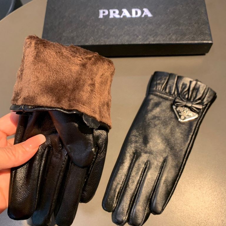 2022 new exclusive first  touch screen gloves Prada wave flower   edge gloves [original quality] official website synchronization Ms. new high-grade sheepskin gloves    goddess preferred can not be missed        100 perc