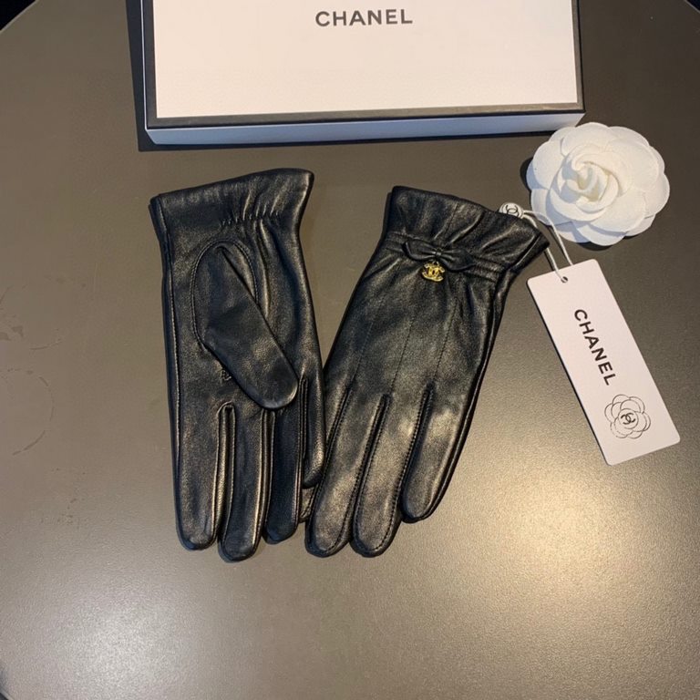 With packaging2022 new exclusive first  touch screen gloves Chanel Chanel bow hanging double C [original quality] official website synchronization women's new high-grade sheepskin gloves    goddesses preferred can not be