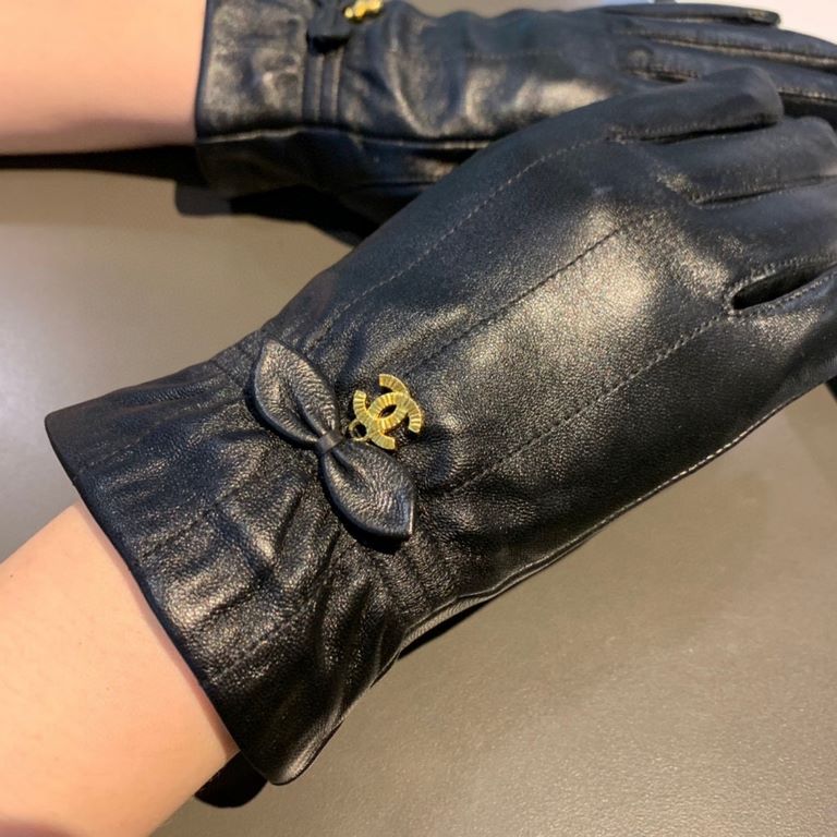 With packaging2022 new exclusive first  touch screen gloves Chanel Chanel bow hanging double C [original quality] official website synchronization women's new high-grade sheepskin gloves    goddesses preferred can not be