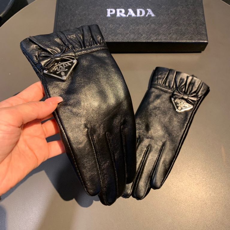 2022 new exclusive first  touch screen gloves Prada wave flower   edge gloves [original quality] official website synchronization Ms. new high-grade sheepskin gloves    goddess preferred can not be missed        100 perc