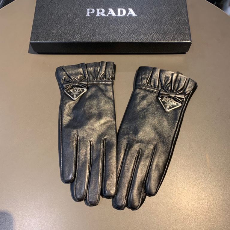 2022 new exclusive first  touch screen gloves Prada wave flower   edge gloves [original quality] official website synchronization Ms. new high-grade sheepskin gloves    goddess preferred can not be missed        100 perc