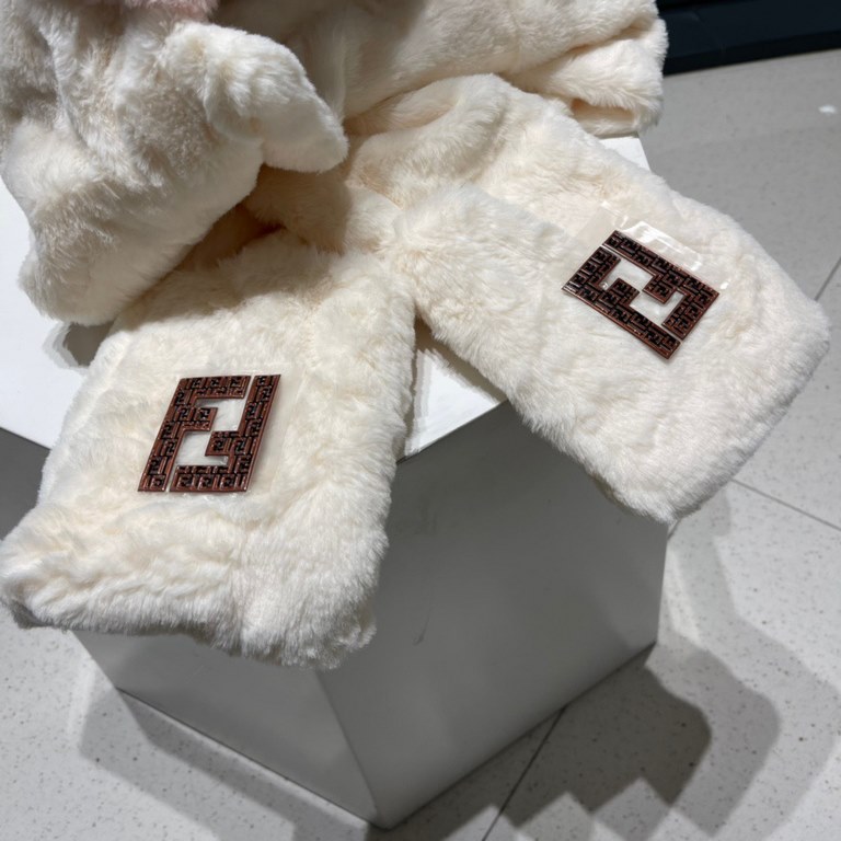 FENDL Fendi winter faux rabbit hair hat scarf gloves all-in-one three-piece female cute plush scarf hooded warm set tide