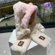 FENDL Fendi winter faux rabbit hair hat scarf gloves all-in-one three-piece female cute plush scarf hooded warm set tide