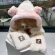 FENDL Fendi winter faux rabbit hair hat scarf gloves all-in-one three-piece female cute plush scarf hooded warm set tide