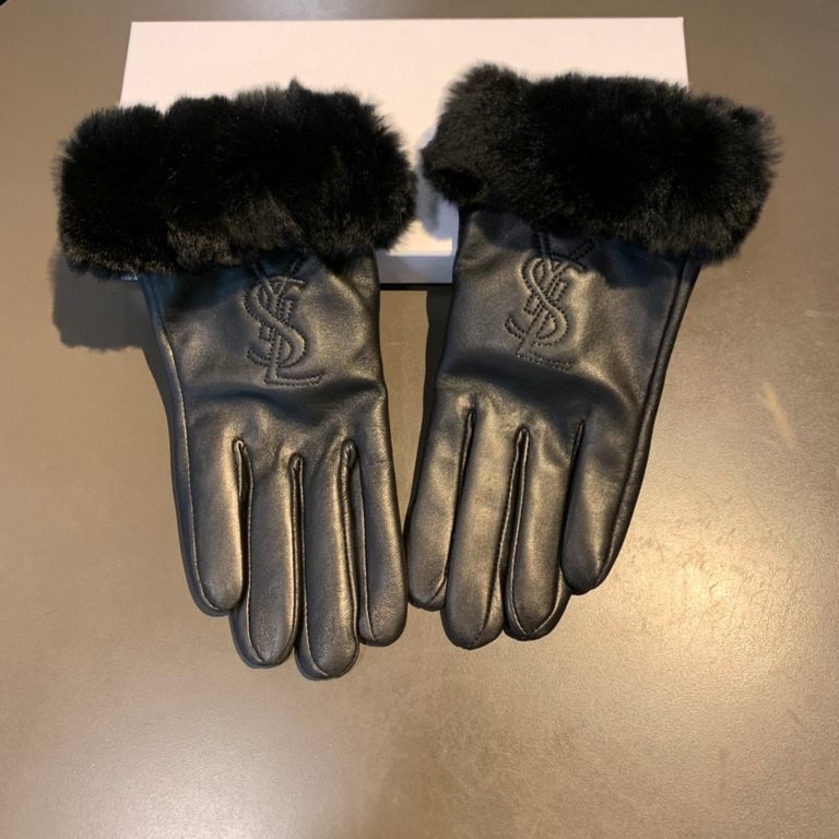 With box2022 new exclusive first  Saint Laurent YLS lazy rabbit   hair touch screen women's gloves [original quality] official website synchronization women's new high-grade sheepskin gloves    goddess preferred can not 