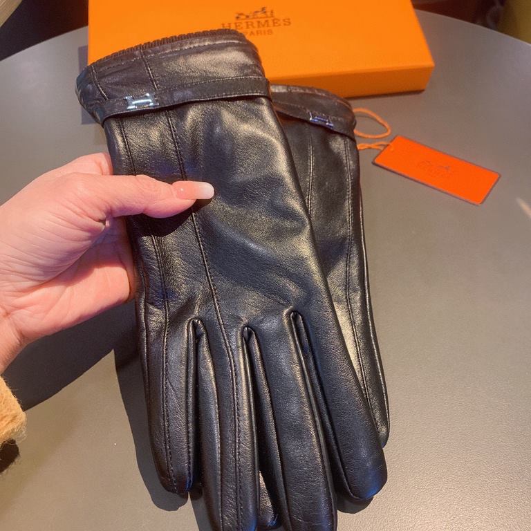 2022 new exclusive first  touch screen gloves Hermes (original quality) official website synchronization women's new high-grade long section of sheepskin gloves    goddesses set of the United States of America preferred 