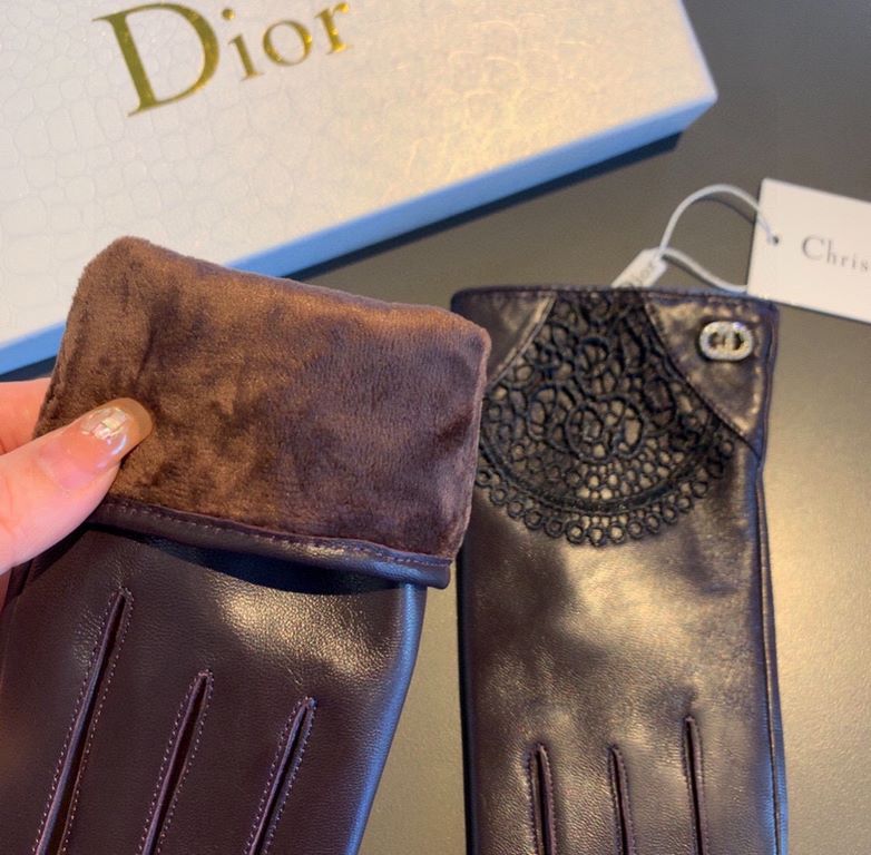 With packagingNew exclusive first   touch screen gloves Dior Dior lace lace   touch screen gloves (original quality) official website synchronization women's new high-grade sheepskin gloves    goddesses set the United St