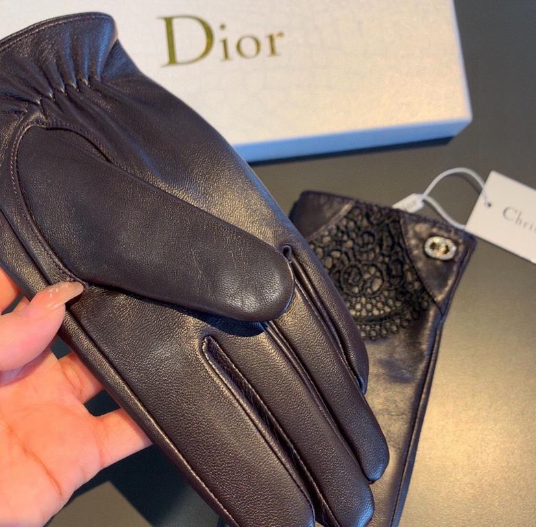 With packagingNew exclusive first   touch screen gloves Dior Dior lace lace   touch screen gloves (original quality) official website synchronization women's new high-grade sheepskin gloves    goddesses set the United St