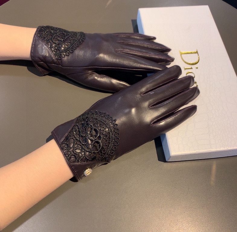 With packagingNew exclusive first   touch screen gloves Dior Dior lace lace   touch screen gloves (original quality) official website synchronization women's new high-grade sheepskin gloves    goddesses set the United St