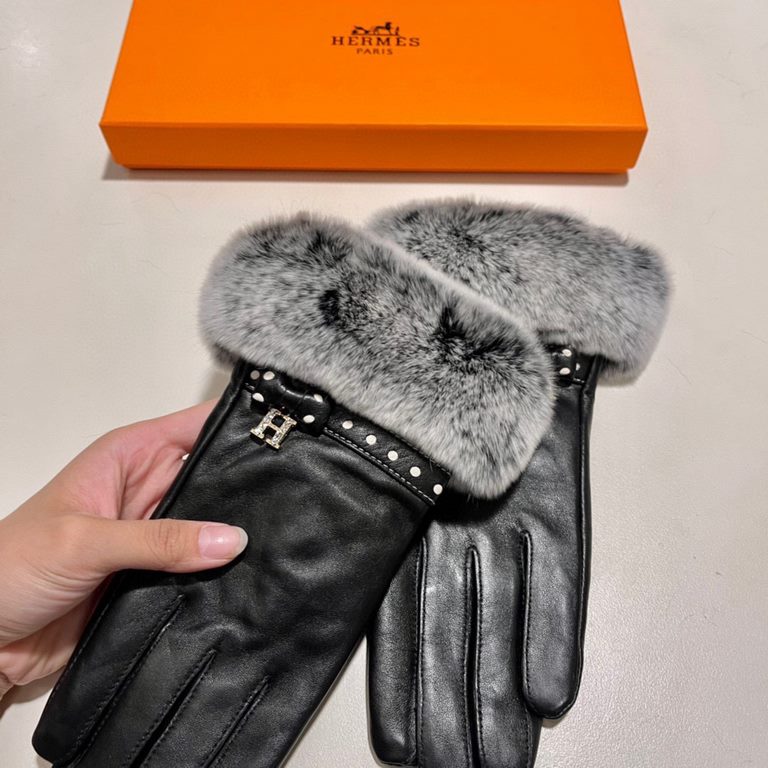 Hermes fall and winter lazy rabbit   sheepskin gloves   mobile touch screen, worth comparing    the same model with different quality, kill the market poor products, imported first-class sheepskin  lazy rabbit hair linin