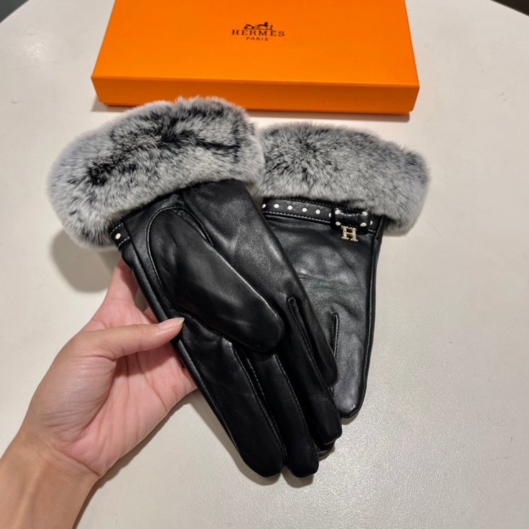 Hermes fall and winter lazy rabbit   sheepskin gloves   mobile touch screen, worth comparing    the same model with different quality, kill the market poor products, imported first-class sheepskin  lazy rabbit hair linin