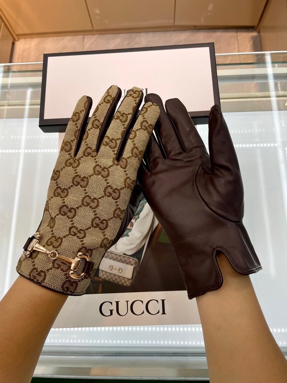 Gucci  burst to   [top original single] official website synchronization women's new high-grade sheepskin gloves     100% selection of imported lambskin lining velvet lining warmth and comfort better Leather luster brigh