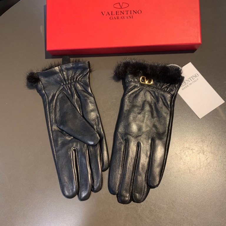 2022 new exclusive first  Valentino VALENTINO mink fur trim touch screen women's gloves [original quality] official website synchronization women's new high-grade sheepskin gloves    goddess preferred can not be missed  