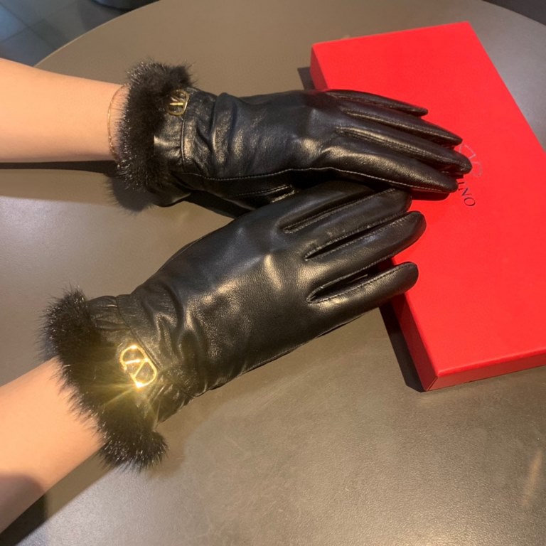 2022 new exclusive first  Valentino VALENTINO mink fur trim touch screen women's gloves [original quality] official website synchronization women's new high-grade sheepskin gloves    goddess preferred can not be missed  