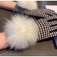 2023 Dior Dior counter new large fox fur ball   wool gloves   fashion gloves, fall and winter warm must-have, padded lining, thousand bird check   on the hand super comfortable and soft,   versatile! With box   average s