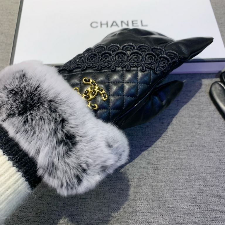 with packagingChanel Chanel 2022 Lace Double C Autumn and Winter Lazy Rabbit Fur Sheepskin Gloves   mobile touch screen, worth comparing     the same paragraph different quality, kill the market poor product, imported fi