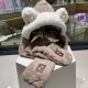 FENDL Fendi winter faux rabbit hair hat scarf gloves all-in-one three-piece female cute plush scarf hooded warm set tide