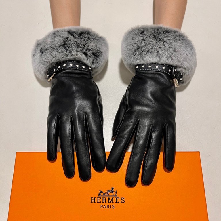 Hermes fall and winter lazy rabbit   sheepskin gloves   mobile touch screen, worth comparing    the same model with different quality, kill the market poor products, imported first-class sheepskin  lazy rabbit hair linin