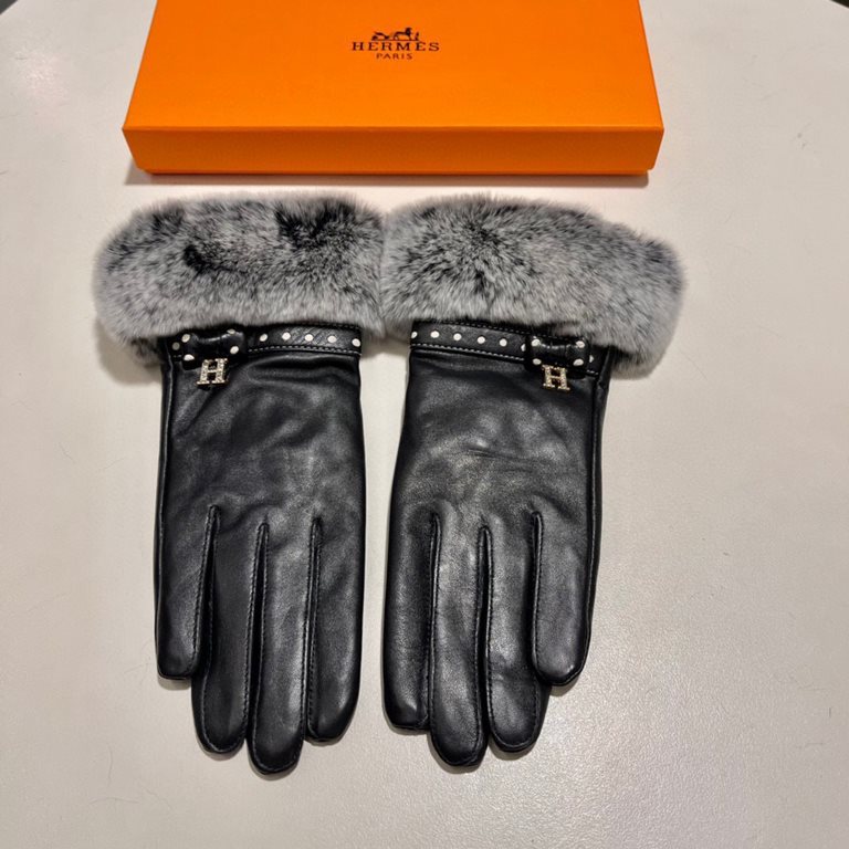 Hermes fall and winter lazy rabbit   sheepskin gloves   mobile touch screen, worth comparing    the same model with different quality, kill the market poor products, imported first-class sheepskin  lazy rabbit hair linin