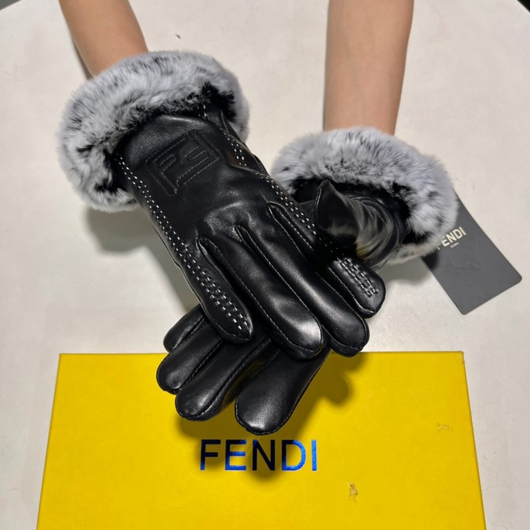 With packaging Fendi FENDI  2021 fall and winter lazy rabbit hair sheepskin embroidered gloves   cell phone touch screen, worth comparing     the same paragraph of different qualities, kill the market poor products, impo