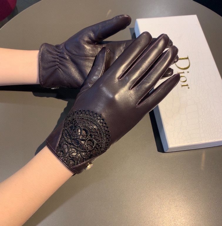 With packaging to run the volumeNew exclusive first   touch screen gloves Dior Dior lace lace   touch screen gloves (original quality) official website synchronization women's new high-grade sheepskin gloves    goddesses