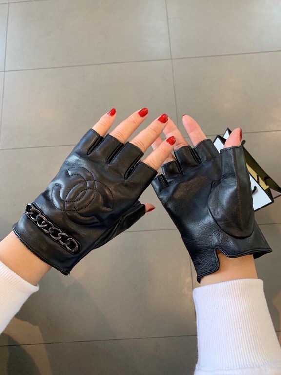 Chanel Chanel   European new    [top original single] women's high-grade half-finger gloves     hundred percent selection of imported sheepskin Chanel imperial sheepskin Leather smooth and delicate soft hand feel first-c