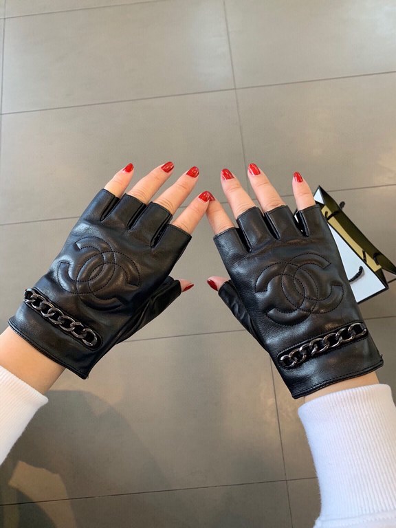 Chanel Chanel   European new    [top original single] women's high-grade half-finger gloves     hundred percent selection of imported sheepskin Chanel imperial sheepskin Leather smooth and delicate soft hand feel first-c