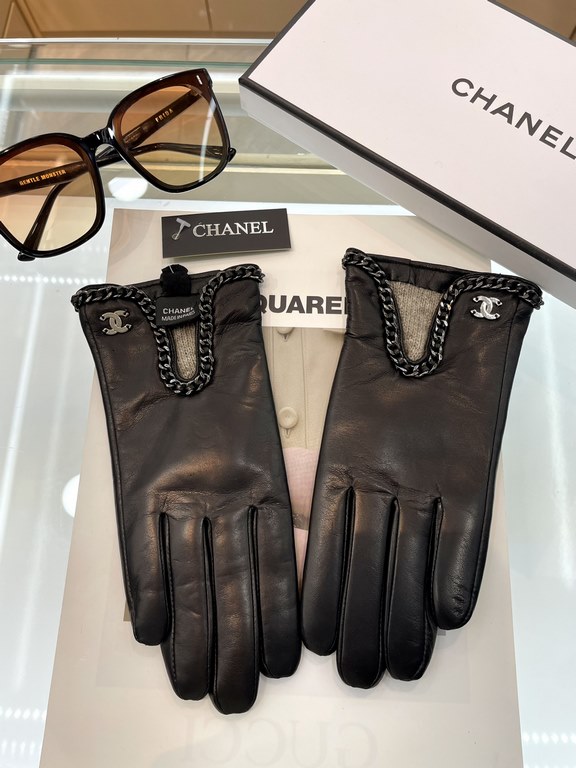 Chanel's latest original gloves   using imported polished leather original single quality official synchronization women's new high-grade sheepskin gloves     100% selection of imported lambskin lining velvet lining warm