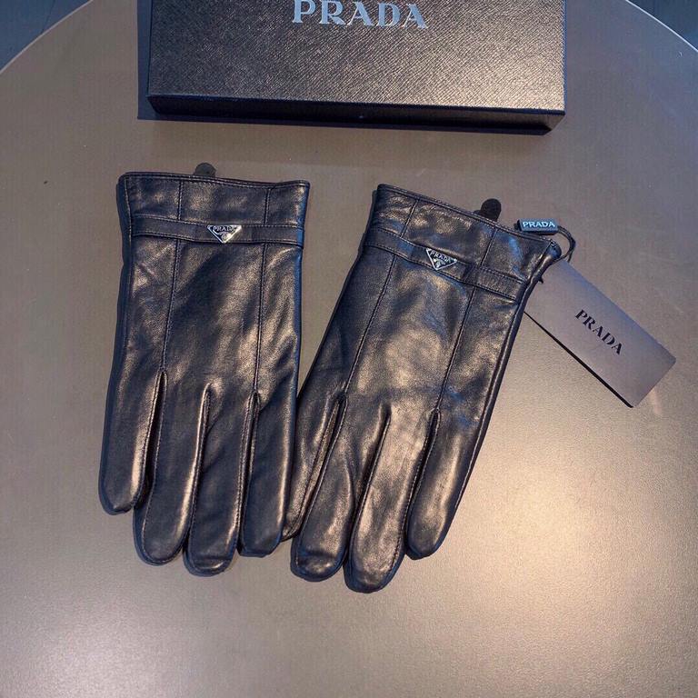 2021 new exclusive first  touch screen gloves men's gloves Prada men's [original quality] official website synchronization men's new high-grade sheepskin gloves    can not be missed    100 percent selection of imported s