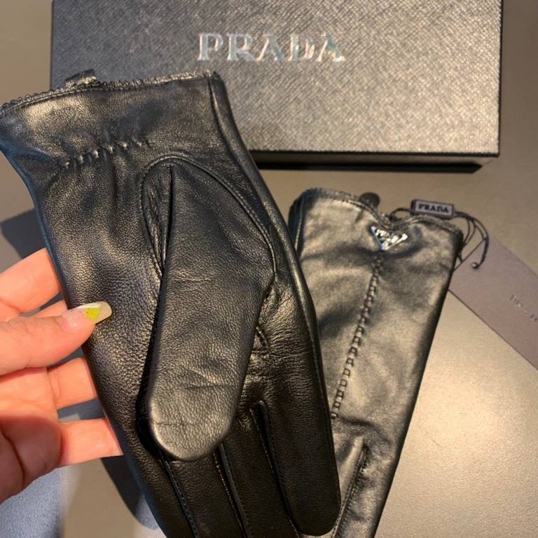 2022 new exclusive first  touch screen gloves Prada wave flower   edge gloves [original quality] official synchronization of the official website Ms. new high-grade sheepskin gloves    goddesses preferred can not be miss