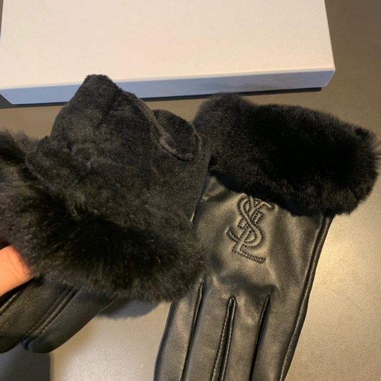 With box2022 new exclusive first  Saint Laurent YLS lazy rabbit   hair touch screen women's gloves [original quality] official website synchronization women's new high-grade sheepskin gloves    goddess preferred can not 