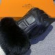 HERMES Hermes  2022  Fall and Winter Big H Lazy Rabbit Hair Sheepskin Gloves   mobile touch screen, worth comparing    the same model with different qualities, kill the market poor products, imported first-class sheepski