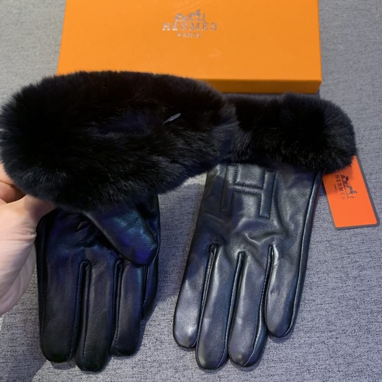 HERMES Hermes  2022  Fall and Winter Big H Lazy Rabbit Hair Sheepskin Gloves   mobile touch screen, worth comparing    the same model with different qualities, kill the market poor products, imported first-class sheepski