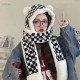 Chanel Chanel winter cute rabbit hair black and white squares color blocking hat scarf gloves a three-piece set of padded cold warm scarf