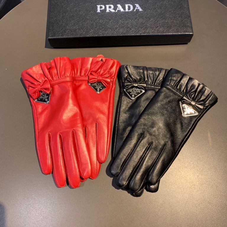 2022 new exclusive first  touch screen gloves Prada wave flower   edge gloves [original quality] official website synchronization Ms. new high-grade sheepskin gloves    goddess preferred can not be missed        100 perc