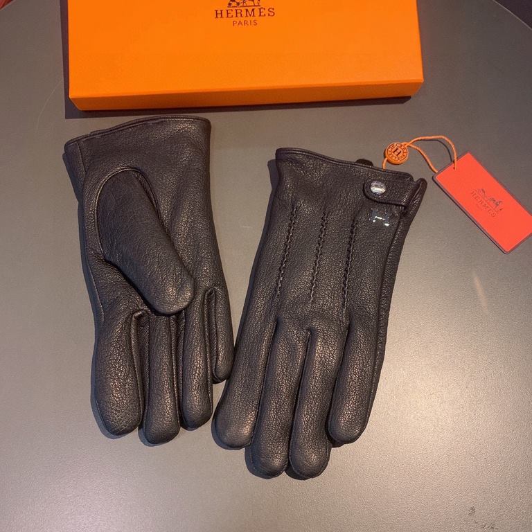 2022  Hermes HERMES men's gloves, exclusive customized, deer   leather pattern imported first-class sheepskin lining! Luxurious and generous for any age!   with box   Size, XL, XXL Transfer picture must sell oh!