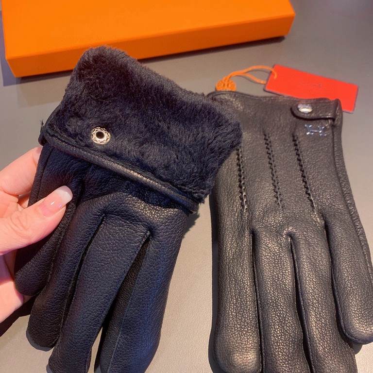 2022  Hermes HERMES men's gloves, exclusive customized, deer   leather pattern imported first-class sheepskin lining! Luxurious and generous for any age!   with box   Size, XL, XXL Transfer picture must sell oh!