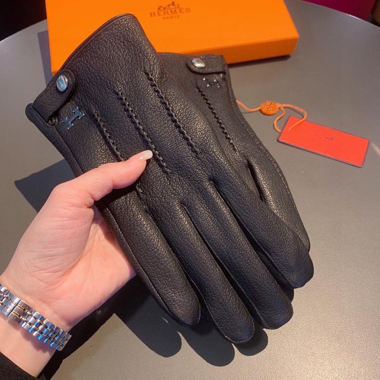 2022  Hermes HERMES men's gloves, exclusive customized, deer   leather pattern imported first-class sheepskin lining! Luxurious and generous for any age!   with box   Size, XL, XXL Transfer picture must sell oh!