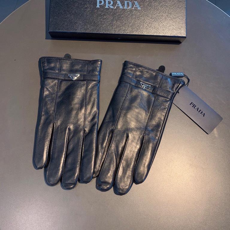 2022 new exclusive first  touch screen gloves men's gloves Prada men's [original quality] official website synchronization men's new high-grade sheepskin gloves    can not be missed    100 percent selection of imported s