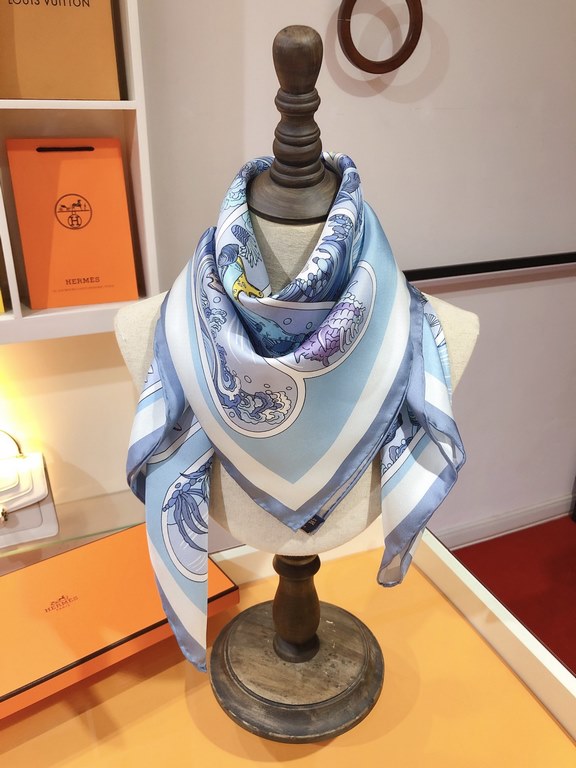 SHMS2342   Hermes 90cm Silk Square Scarf   Perfectly saturated with color, the industry's top prints are fine and unparalleled   Made of twill silk   hand-rolled edges cutting-edge craftsmanship, it's soft, lightweight a