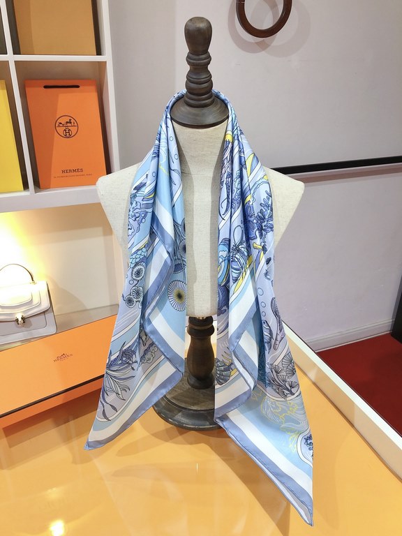 SHMS2342   Hermes 90cm Silk Square Scarf   Perfectly saturated with color, the industry's top prints are fine and unparalleled   Made of twill silk   hand-rolled edges cutting-edge craftsmanship, it's soft, lightweight a