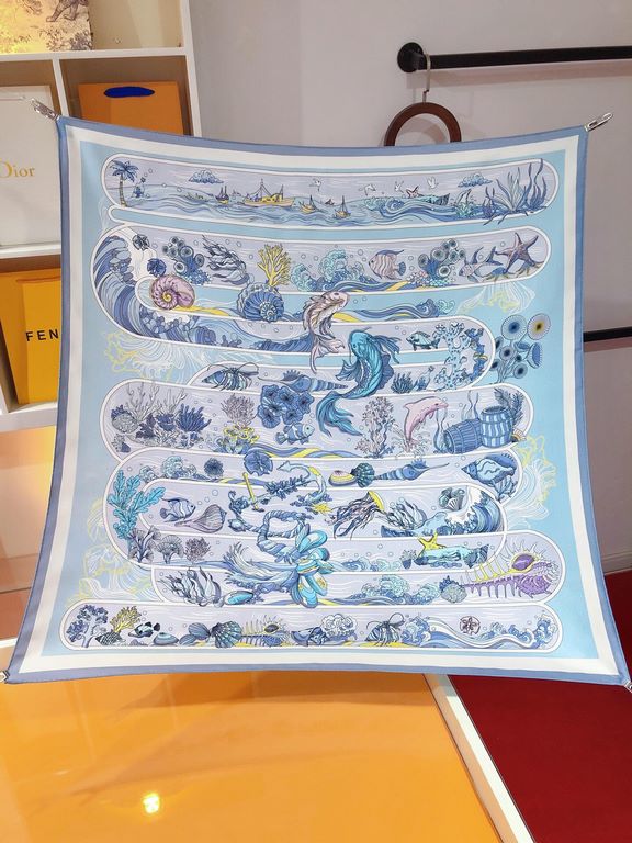 SHMS2342   Hermes 90cm Silk Square Scarf   Perfectly saturated with color, the industry's top prints are fine and unparalleled   Made of twill silk   hand-rolled edges cutting-edge craftsmanship, it's soft, lightweight a