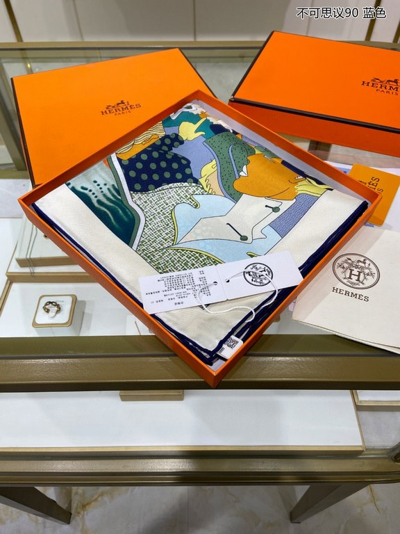 Silk new   bought said good-looking   recommended   [incredible 90] double-sided same color silk square scarf, top craftsmanship value   Hermes counter models     three-dimensional presentation of the pattern pattern in 