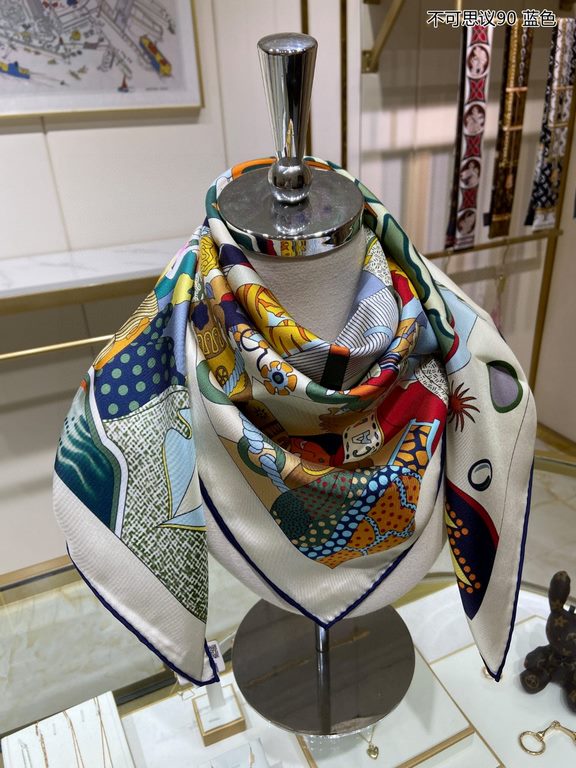 Silk new   bought said good-looking   recommended   [incredible 90] double-sided same color silk square scarf, top craftsmanship value   Hermes counter models     three-dimensional presentation of the pattern pattern in 