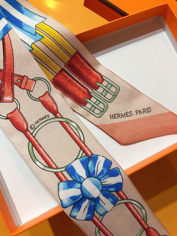 PricePHMS2242   Hermes [Jumping] Twilly Small Silk Scarf   top twill silk to create ultra-fine prints The handwriting is very clear Definitely a first choice for gift-giving and self-use   Ribbons can be wrapped around t